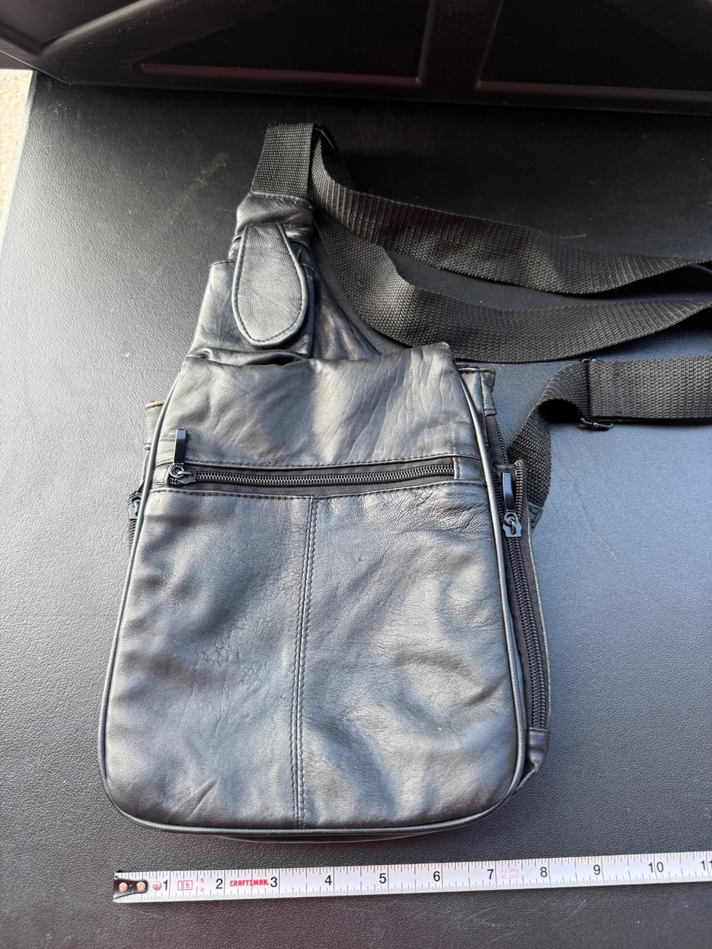 Buxton Black Leather Messenger Sling Bag